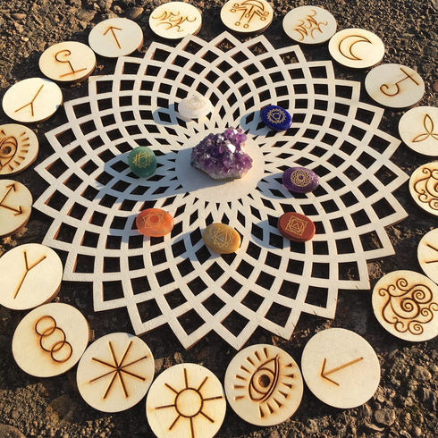 Simurg 11.5" Torus Flower Crystal Grid Torus Flower Wall Art Wooden Crystal Grid Board Sacred Geometry Wall Hanging Decor Wall Sculpture