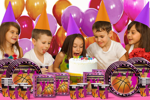 Pink Basketball Girl Birthday Party Supplies Set Plates Napkins Cups Tableware Kit for 16