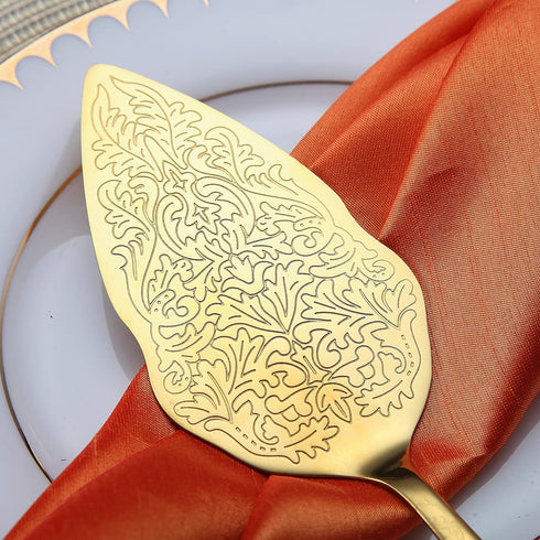 Berglander Gold Wedding Cake Knife and Server Set, Titanium Gold Plating With Unique Pattern Design Cake Cutter Serving Set Perfect For Wedding, Birthday, Parties and Events Dishwasher Safe