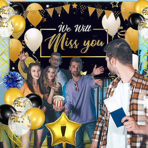 79 Pieces We Will Miss You Party Decorations Black Gold Going Away Party Supplies Balloon and Backdrop Banner Farewell Party Decorations Kit for Retirement Party Office Home Decoration Party Supplies