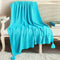 Sylanfia Blue Throw Blanket for Couch, Thin Woven Bed Throw with Pompom for Sofa, Knitted Throw Blanket for Home Decor, Suitable for All Season Rustic Blanket 50"x 60"
