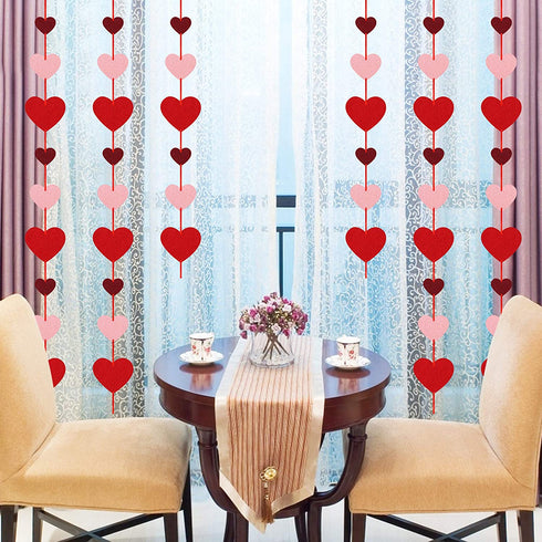 8 Packs Valentines Day Felt Heart Hanging String Garlands - NO DIY - Valentines Decorations - Valentine's Day Party Decorations Supplies - Valentines Burgundy Pink Red Heart Garland Decorations