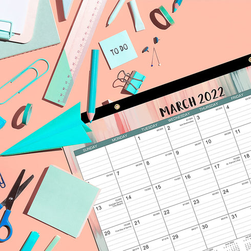 2022 Desk Calendar - 18 Monthly Desk/Wall Calendar 2-in-1,16.8" x 12", Jan. 2022 - Jun. 2023, Thick Paper with Corner Protectors, Large Ruled Blocks - Oil Painting