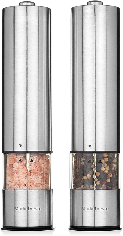 Pepper Grinder with Light - Battery Operated Pepper or Salt Mill - Stainless Steel - Easy Grip - Easy to Use - Sleek Modern Design