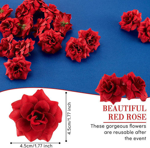 100 Pieces Artificial Roses Head Fake Silk Rose Head DIY Fake Roses Heads for Mother's Day Wedding Flower Wall DIY Crafts Bouquet Decoration (Dark Red,1.77 Inch)