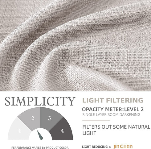 JINCHAN Curtains Linen Textured Casual Weave Curtain for Living Room Bedroom Window Panels Grommet Light Filtering Drapes 2 Panels Light Heathered Grey 96 Inch Long