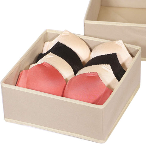 DIOMMELL 4 Pack Foldable Cloth Storage Box Closet Dresser Drawer Organizer Fabric Baskets Bins Containers Divider for Clothes Underwear Bras Socks Clothing,Beige 400