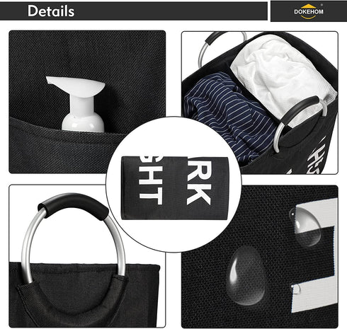 DOKEHOM 90L X-Large Linen Double Laundry Hamper, Collapsible Washing Basket, Foldable Clothes Bag - Durable and Easy to Clean (Black)