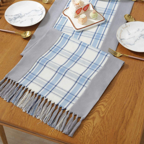 PHNAM Buffalo Check Rustic Dining Table Runner with Handmade Fringe Cotton Linen Blend Coffee Tabletop Collections for Family Dinners, Special Occasions, Farmhouse Decorations and Everyday Use