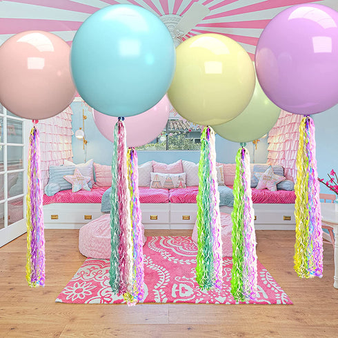 ArcHome 6PCS 36 Inch Pastel Balloons,Unicorn Balloons With Tissue Paper Tassel For Pastel Party Decorations/ Unicorn Birthday Decorations For Girls