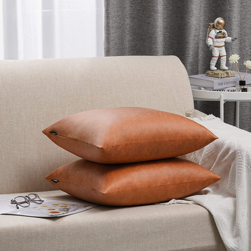 UINI Faux Leather Pillow Covers, Set of 2 Leather Pillow Covers 18x18 Inch, Modern Farmhouse Luxury Decorative Pillowcase, Boho Cushion Covers for Couch, Living Room, Sofa