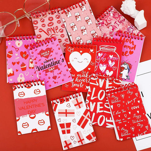 Elcoho 48 Pieces Mini Valentine Day Notepads Spiral Notepads Paper Notepads in 12 Designs for School Valentines Day Party Favors, 3.50 x 2.24 Inch