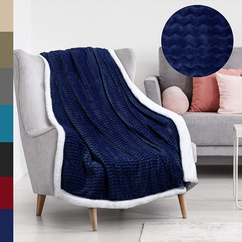 Tirrinia Super Soft Sherpa Throw Blanket Dark Blue Chevron 50" x 60" Reversible Fuzzy Micro Plush All Season Fleece TV Blanket for Bed or Couch