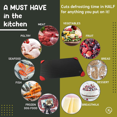 Meat Defroster Tray; Quick Thaw Defrosting Tray for Frozen Meat, Fruit & Vegetables; Large & Fast Defrosting Tray for the Whole Family; Thawing Tray Thaws Frozen Food in Minutes; Great Kitchen Gift
