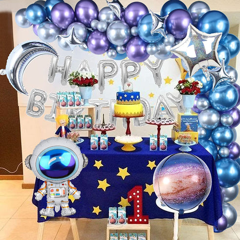 Winrayk 109PCS Outer Space Birthday Party Decoration Metallic Balloon Garland Arch Kit with Happy Birthday Galaxy Rocket Astronaut Moon Star Foil Balloons for Boy Kid Birthday Party Decoration Supply