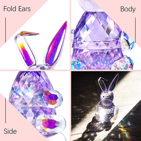 Crystal Rabbit Figurine Paperweight Decor Glass Animal Ornaments Art Collectible(Purple)