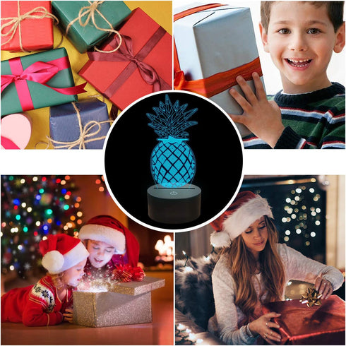 Lampeez Pineapple 3D Night Light with Remote Control, 16 Colors Chaning 4 Flashing Mode, Birthday Xmas Valentine's Day Gift Idea for Boys Girls