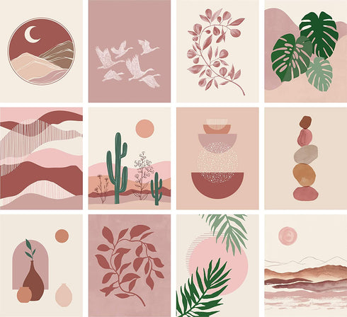 ARTIVO Boho Wall Art Prints Southwestern Art Wall Decor 8x10 12 Set, Neutral Aesthetic Wall Collage Kit, Modern Wall Art Desert Bedroom Posters,