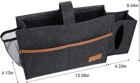 Telaero Bedside Caddy,Felt Bed Storage Organizer with 5 Pockets,Magazine Phone TV-Remote iPad Tablet Glasses Holder for Bed Sofa Desk Bunk Home Dorm (Black)