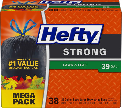 Hefty Strong Lawn & Leaf Trash Bags, 39 Gallon, 38 Count