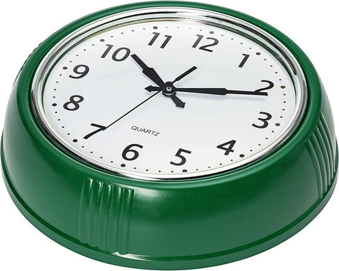Bernhard Products Retro Wall Clock 9.5 Inch Hunter Green Kitchen 50's Vintage Design Round Silent Non-Ticking Quartz Battery Operated Clocks for Home Office School Classroom Kids Bedroom Living Room