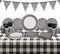 Gatherfun Gingham Black and White Party Supplies Disposable Paper Plates Napkins Cups Knives Spoons Forks Tablecloth Banner for Birthday Party Family Dinner Picnic Graduation Party, Serve 25