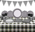 Gatherfun Gingham Black and White Party Supplies Disposable Paper Plates Napkins Cups Knives Spoons Forks Tablecloth Banner for Birthday Party Family Dinner Picnic Graduation Party, Serve 25