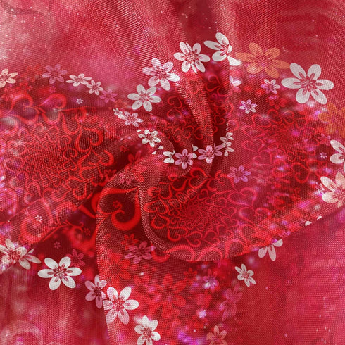 Pfrewn Valentine Day Round Tablecloth, Red Heart Mothers Day Flowers Table Cloth Cover Mat, Lace Washable Polyester 60" Dining Decorative for Holiday Home Party Wedding Picnic