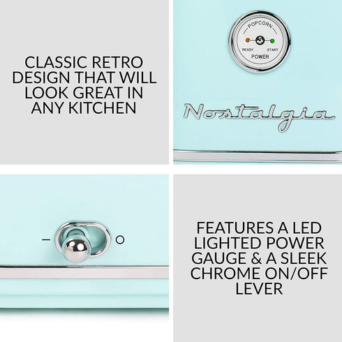 Nostalgia CLHAP12AQ Classic Retro Healthy Hot-Air Tabletop Popcorn Maker, Makes 12 Cups, with Kernel Measuring Scoop, Oil Free, Perfect for Birthday Parties, Movie Nights, Aqua