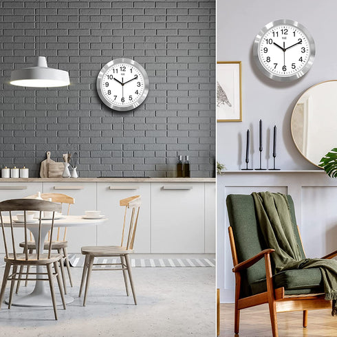 hito Modern Silent Wall Clock Non Ticking 10 inch Sweep Movement Aluminum Frame Glass Cover, Decorative for Kitchen, Living Room, Bedroom, Bathroom, Bedroom, Office