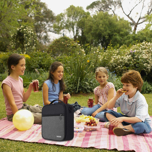 Lunch Box with Padded Liner,Amersun Spacious Insulated Lunch Bag Durable Thermal Lunch Cooler Pack with Strap for Men Women Boys Girls Adults School Sport Beach Picnic Work Camp,2 Pocket(Black Gray)