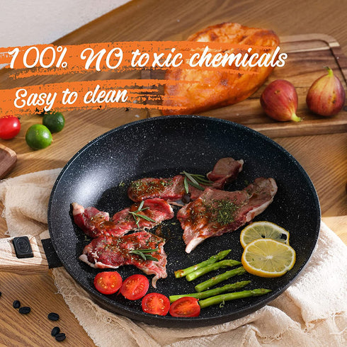 DRICKATE Nonstick Frying Pan, 11Inch Skillet Egg Omelet Pan with Detachable Handle, Induction Compatible With Nonstick Marble Coating, 100% APEO&PFOA-Free