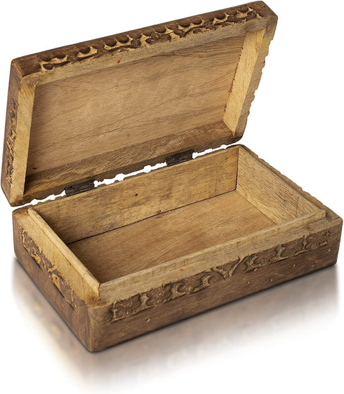 Great Birthday Gift Ideas Handmade Decorative Wooden Jewelry Box Jewelry Organizer Keepsake Box Treasure Chest Trinket Holder Watch Box Storage Box Anniversary Housewarming Gifts Women (Natural Finish)
