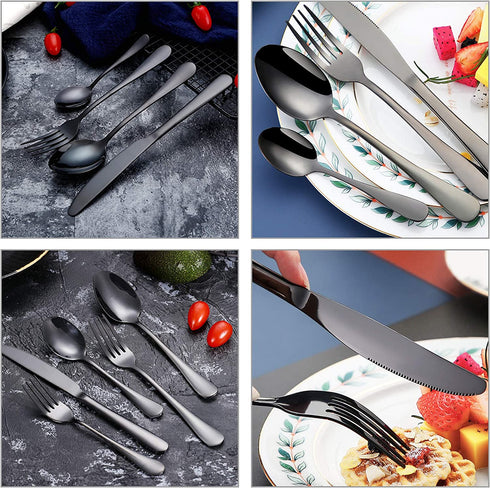 Black Silverware Set, 20 Pieces Flatware Cutlery Set ENLOY Stainless Steel Utensils Service for 4, Heavy Duty Gift and Dishwasher Safe, Mirror Polished Dinner Knife, Fork, Spoon for Restaurant