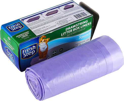 Fresh Step Drawstring Cat Litter Box Liners, Fresh Scent, Size Large, 30" x 17" - 7 Count | Kitty Litter Bags, Cat Litter Liners for All Cats To Keep Your Home Clean
