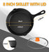 MICHELANGELO Cast Iron Skillet, 8 Inch Cast Iron Skillet With Lid, Preseasoned Small Skillet Oven Safe, Iron Skillets for Cooking with Silicone Handle & Scrapers - 8 Inch