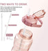 EYQ Half Gallon/64 oz Water Bottle with Time Marker, Carry Strap and Motivational Quote, Leak-Proof Tritan BPA-Free, Ensure You Drink Enough Water for Fitness, Gym, Camp, Sports (Clear Rose pink)