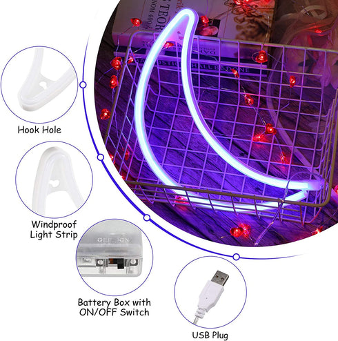 Star Moon and Cloud Neon Signs Decorative LED Light Art Battery or USB Operated Wall Neon Light Decor for Christmas, Birthday Party, Wedding, Outdoor Activities (Blue)