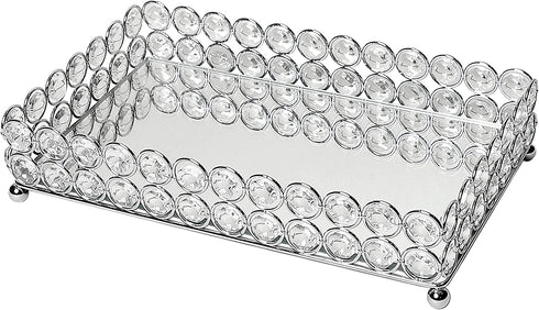 Elegant Designs HG1010-CHR Elipse Crystal Decorative Jewelry or Makeup Vanity Organizer, Chrome Mirror Tray, L: 10. 5 x W: 6. 25 x H: 2. 5