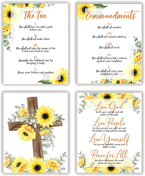 10 Commandments Wall Art - Fruit of The Spirit Wall Art - Ten Commandments Wall Decor - Christian Gift - Sunflower Decor - Family Wall Decor - UNFRAMED 8x10inch