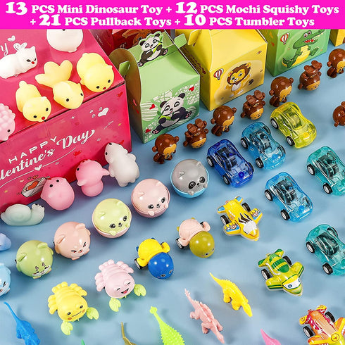 Valentines Cards for kids, 28 Pack Cute Animals Valentine Box with 56€…Assorted Novelty Toys, DIY Valentine Cards for classroom School Exchange Prizes, Valentines Gifts for Kids, Valentine Party Favors