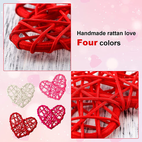 Heart Vase Filler Rattan Hearts Large Wicker Rattan Balls Heart Vase Filler Decor Heart Shaped Natural Wicker Balls Rattan Twig Decorative for Wedding Birthday Party Valentine's Day (16 Pieces)