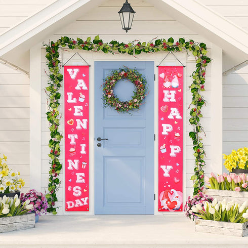 Boao 2 Pieces Valentine's Day Banners Valentine Door Porch Signs Hanging Heart Streamers Pink Valentine's Day Wall Decoration Party Supplies for Valentine's Day Indoor Outdoor Use