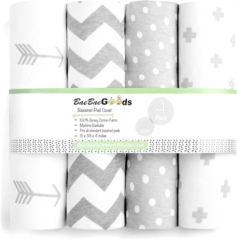 Bassinet Bed Sheets Premium Bassinet Fitted Sheet Set - 4 Pack 100% Jersey Knit Cotton Cradle Sheets Bassinet Bedding for Standard Size Oval or Halo Bassinet Pads Bassinet Sheet for Boy & Girl