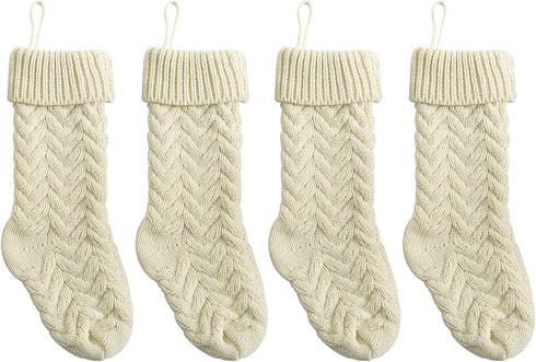 Kunyida Pack 4,18" Unique Ivory White Knit Christmas Stockings Style3