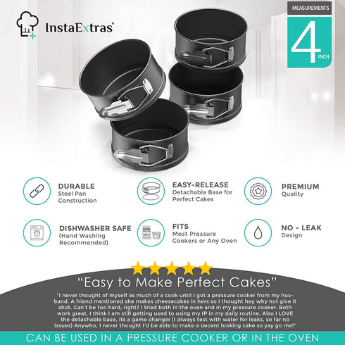 4-Inch Springform Cake Pan Set - Pack Of 4 4.5in Round Steel Baking Pans, Small Spring Form Nonstick Tin With Leakproof Removable Metal Bottom For Four Inch Smash Cake, Individual Pie, Mini Cheesecake