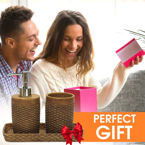 Vanelux Bathroom Accessories Set, 3-Piece Stunning Bath Gift Set, Including Soap Dispenser, Toothbrush Holder and Tray High Class Home D©cor Gift