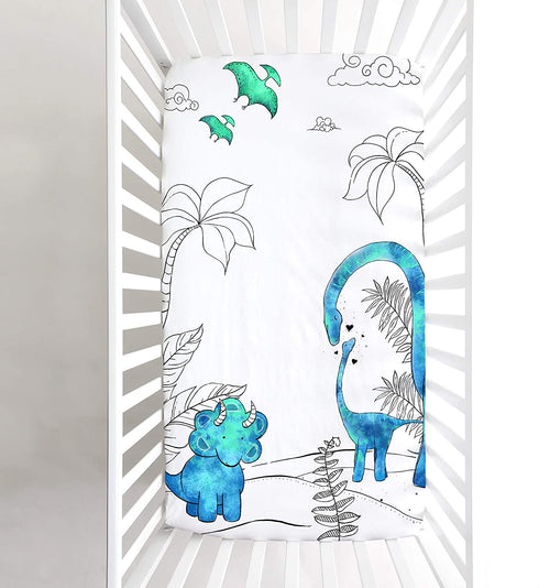JumpOff Jo - Fitted Crib Sheet, Super Soft 100% Cotton Sheet for Standard Crib Mattresses and Toddler Beds, 28 in. x 52 in. - Blue Dinosaur