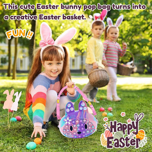 Exun Pop Crossbody Purse Bags Fidget Toy Pack, Push It Bubble Popper Sensory Easter Basket Stuffers Bunny Shoulder Bag for Girls Kids, Figetget Toys for Party Favors, Classroom Prizes, Birthday Gift