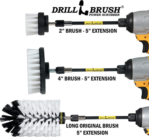 Drill Brush Power Scrubber by Useful Products Drillbrush Soft White Automotive Cleaning kit with Extended Reach Attachment Drill Bit Extension Carpet Cleaner Solution Car Interior Brush Set